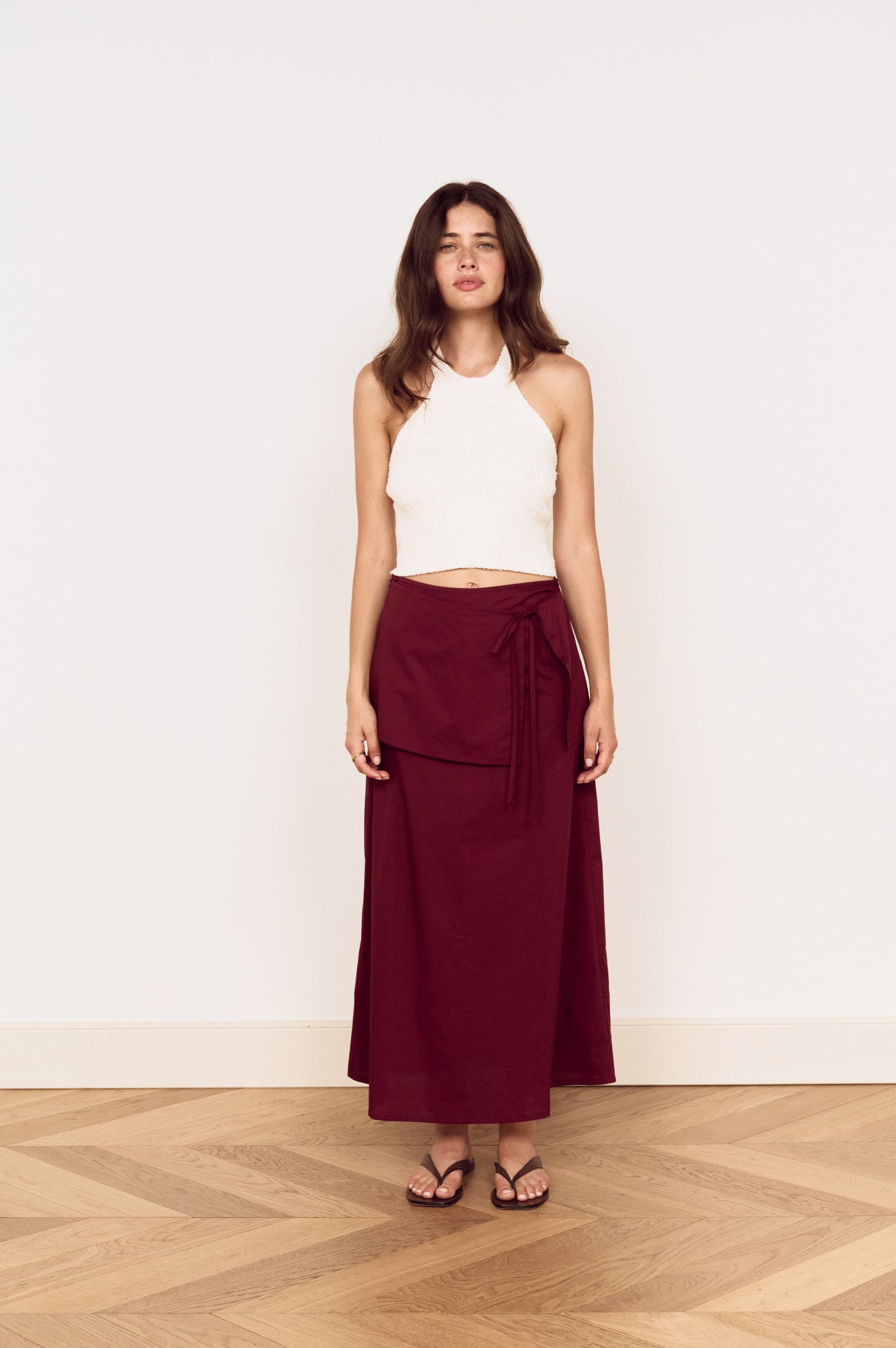 Mink Pink Lola Overlay Midi Skirt Wine