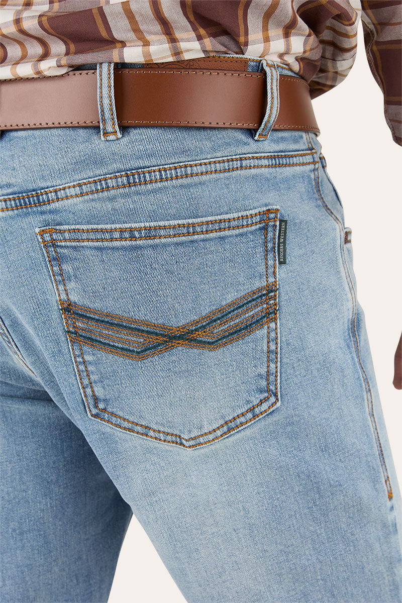 Ringers Western Muster Slim Straight Fit Mid Rise Jeans Light Wash Blue