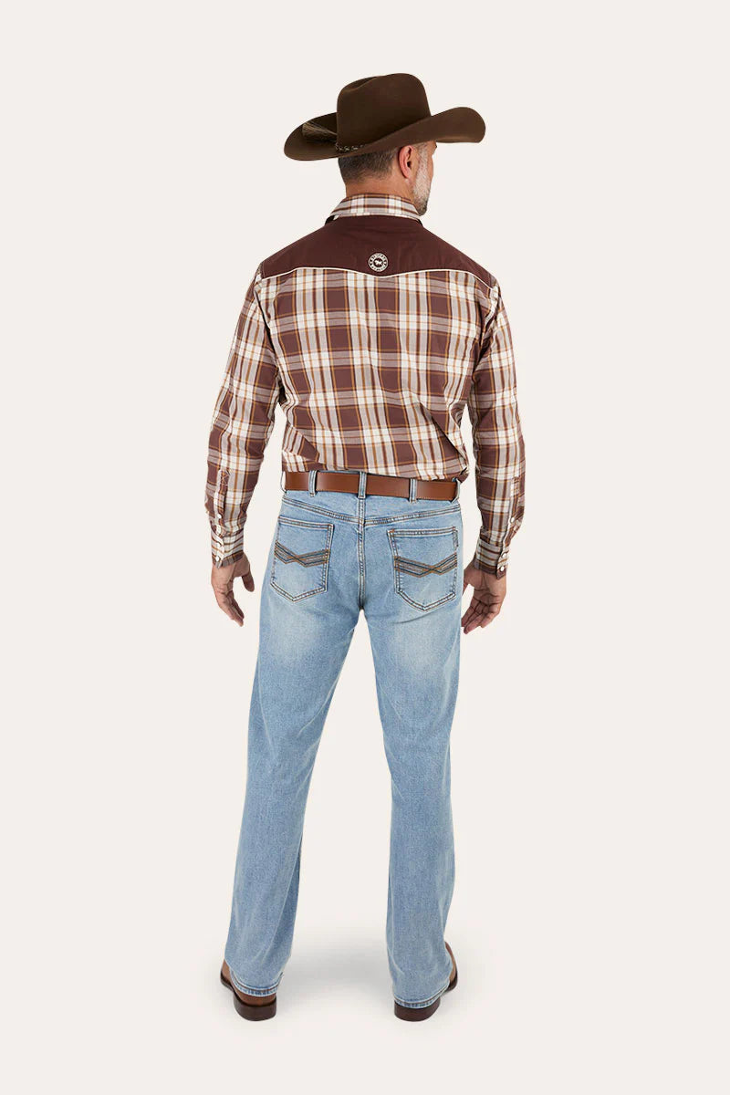 Ringers Western Muster Slim Straight Fit Mid Rise Jeans Light Wash Blue