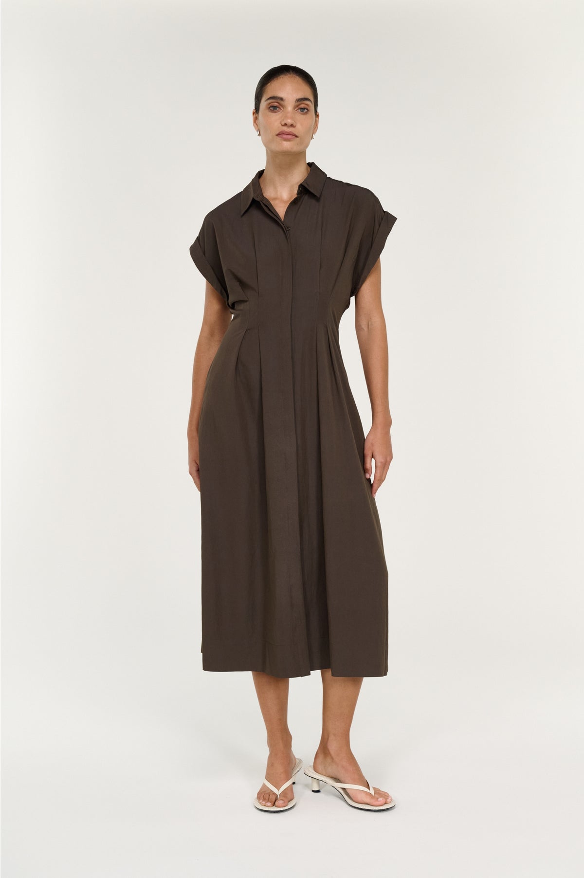 Staple the Label Lucienne Midi Shirt Dress Dark Olive