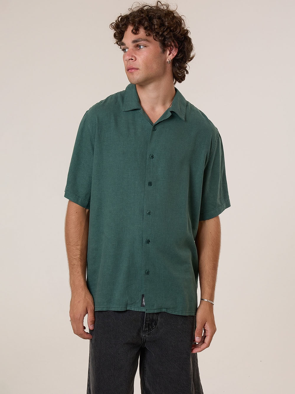 Thrills Hemp Minimal Contrast Stitch Bowling Shirt Sea Pine
