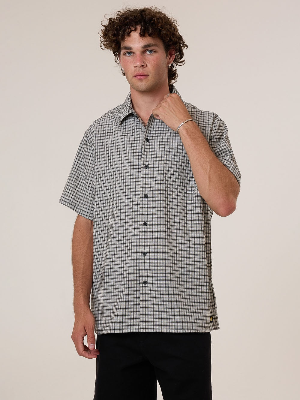 Thrills Union Short Sleeve Check Shirt Light Stone