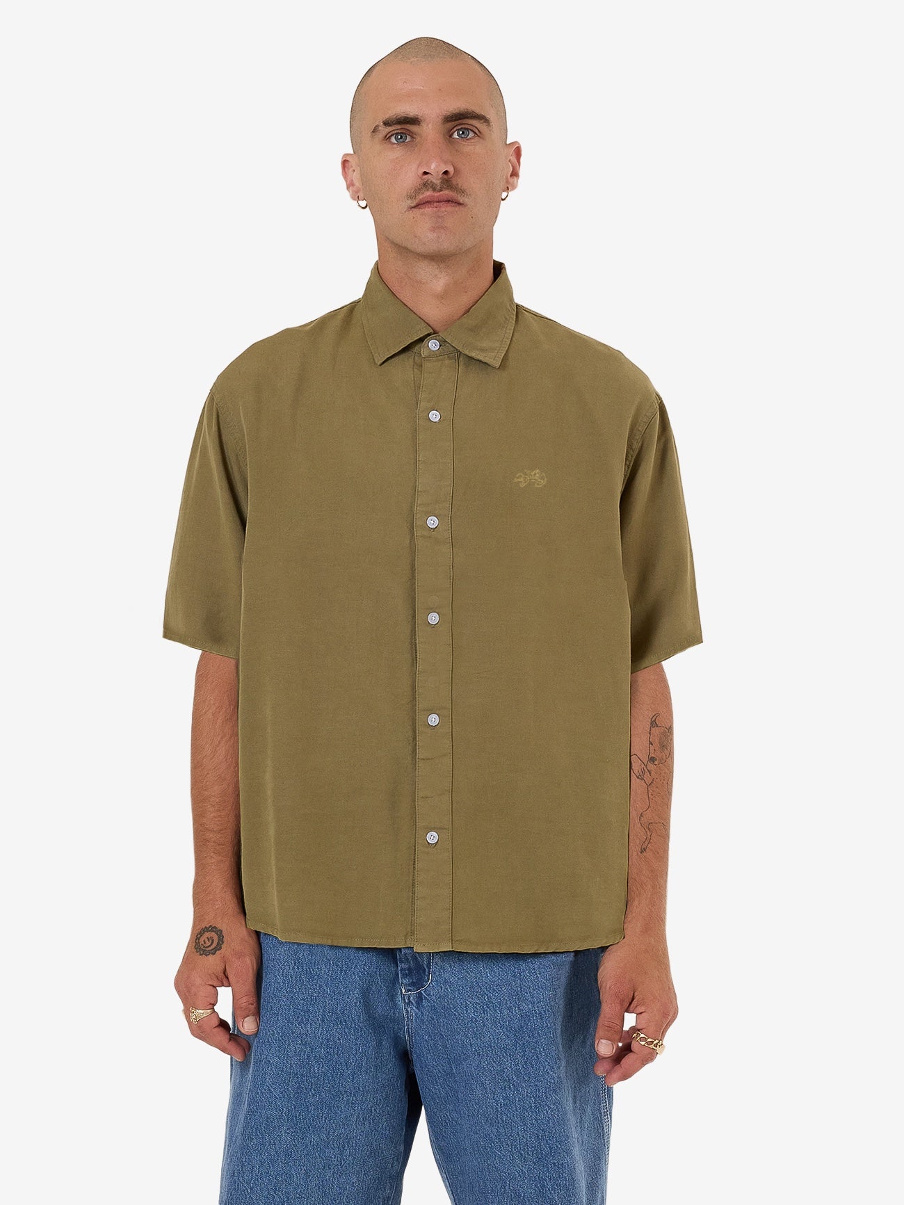 Worship Core Linen Short Sleeve Shirt Kelp