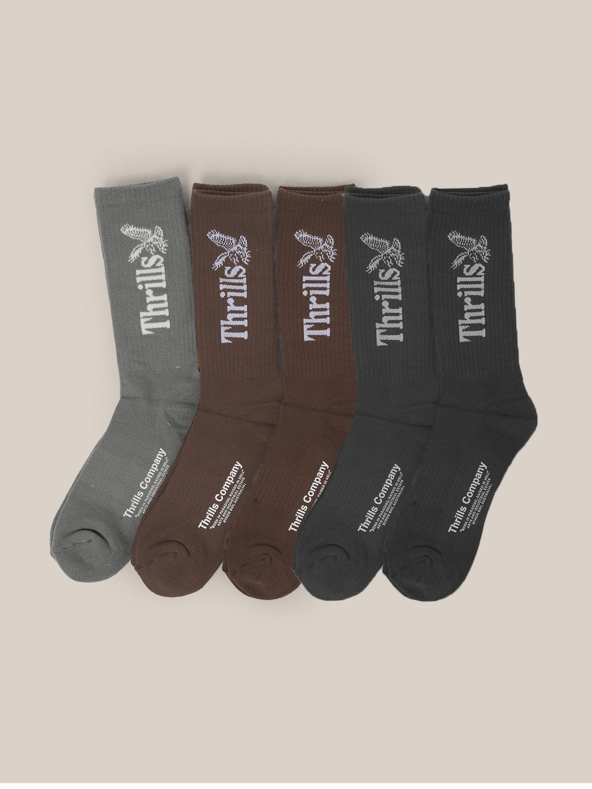 Thrills Workwear 5 Pack Sock Desert - Black - Silver Grey