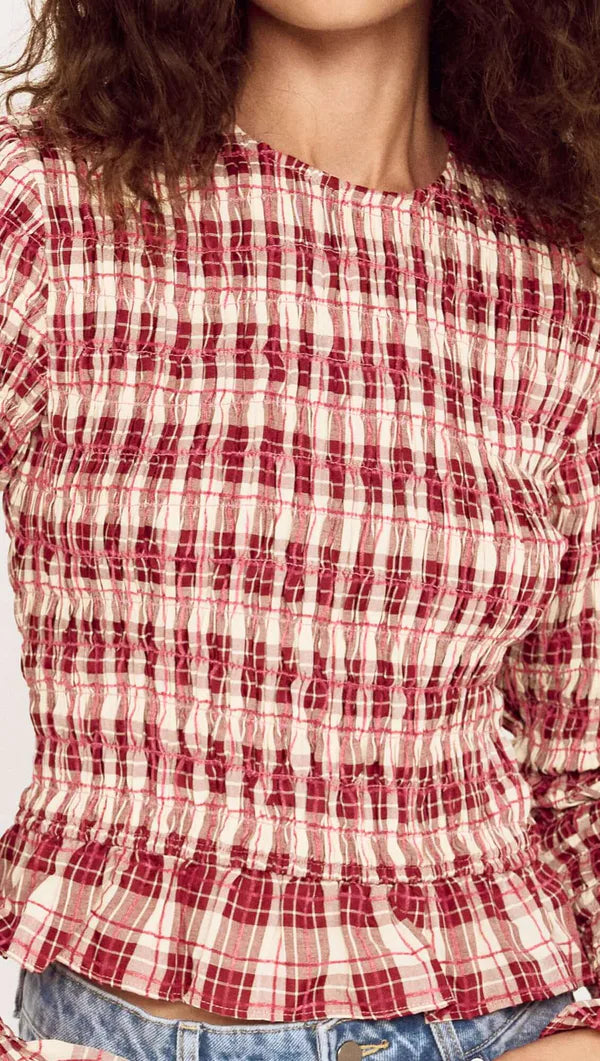 Mink Pink Anouk Shirred Top Check