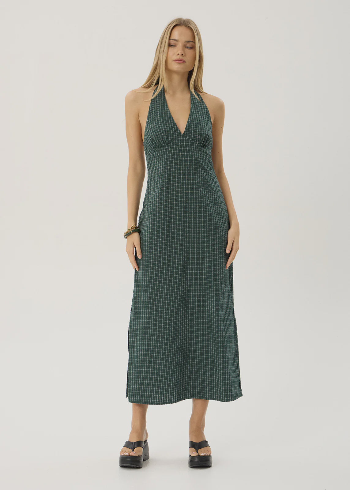 Afends Alexa Reverb Organic Maxi Dress Pine Check