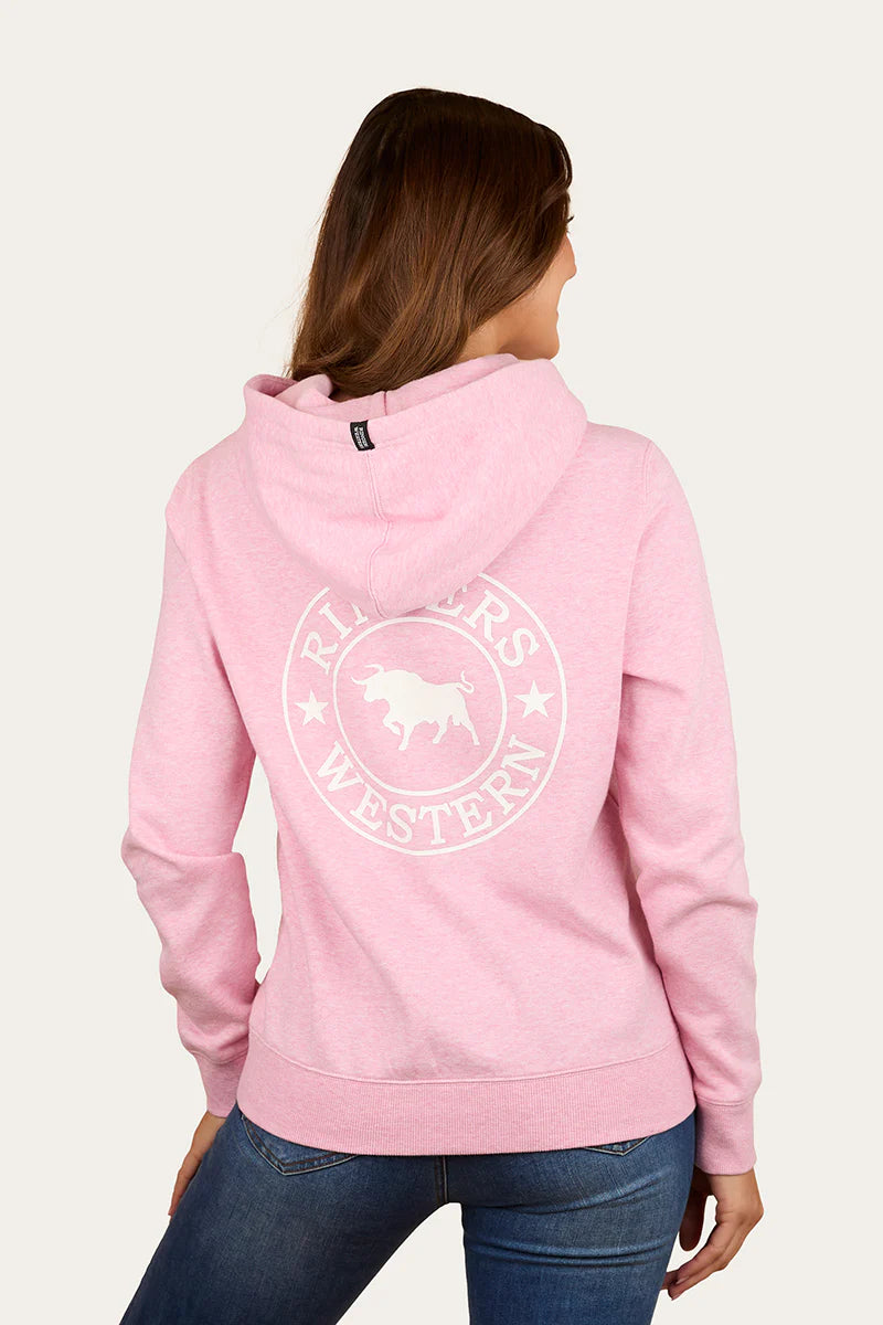 Ringers Western Signature Bull Womens Pullover Hoodie Pink Merle