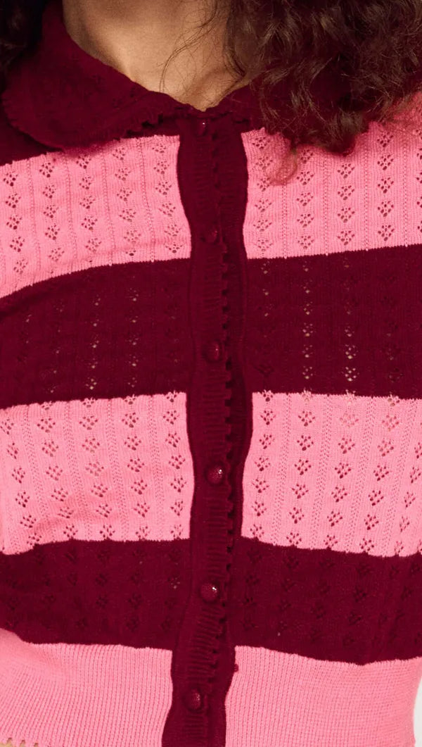 Mink Pink Selena Pointelle Cardi Wine/Pink