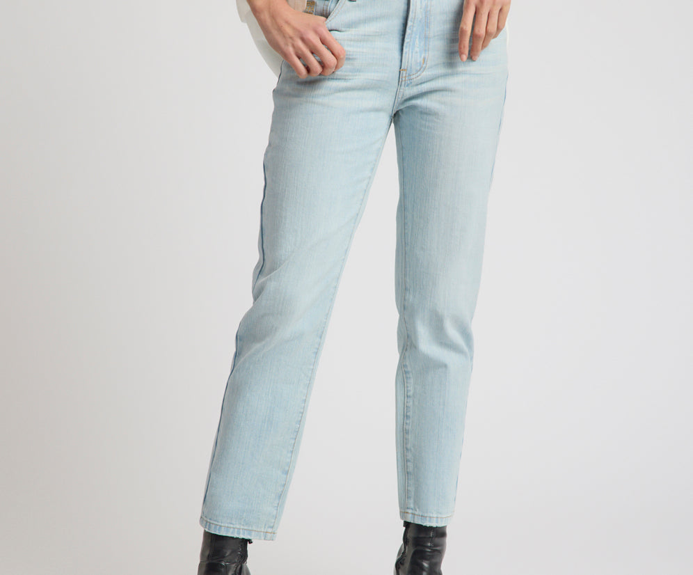 One Teaspoon Slims Heart High Waist Cropped Slim Fit Denim Jean Sea Mist Blue