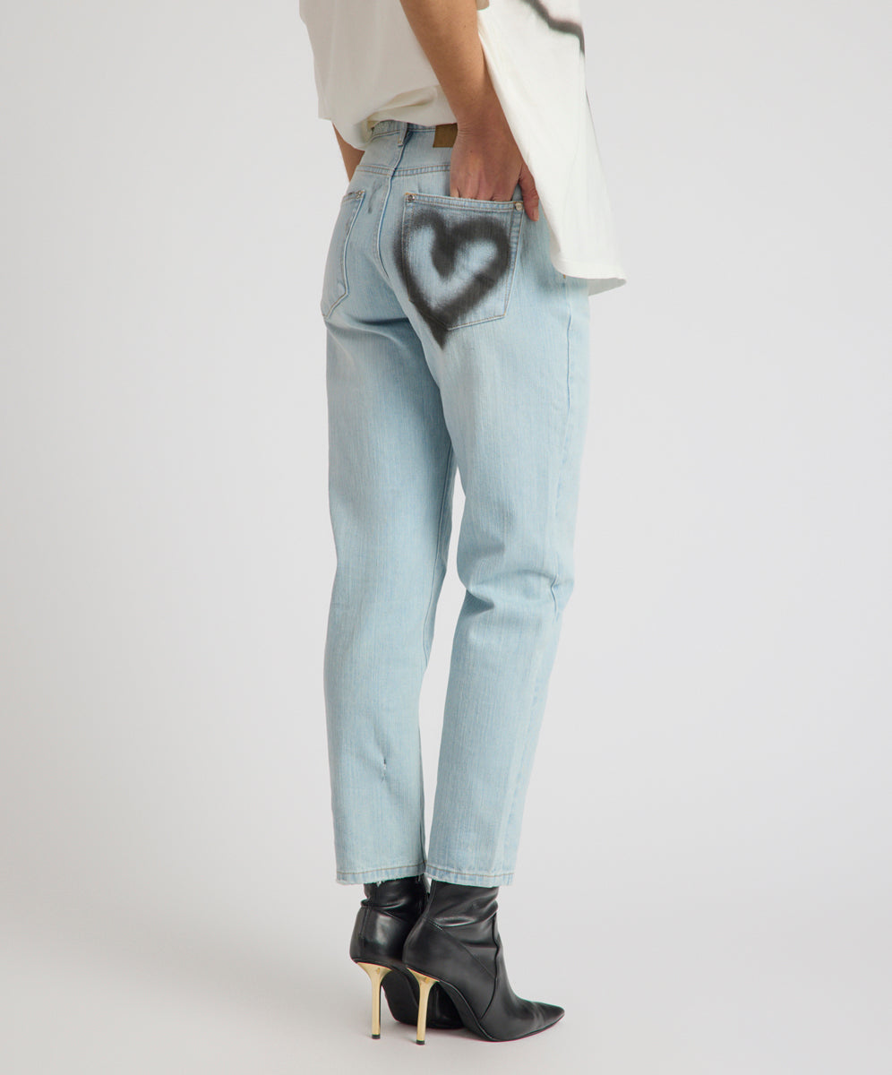One Teaspoon Slims Heart High Waist Cropped Slim Fit Denim Jean Sea Mist Blue