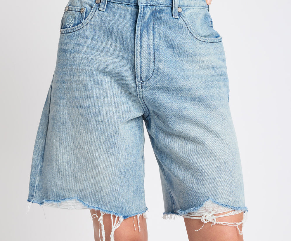 One Teaspoon Rebel Rise High Waist Long Length Denim Shorts - Salty Dog