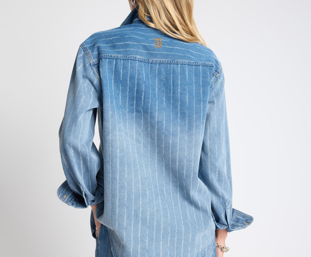 One Teaspoon Distressed Everyday Denim Shirt - Blue Stripe