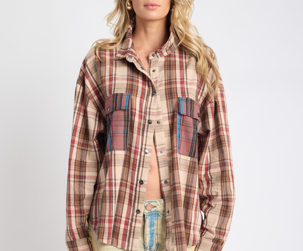 One Teaspoon Prairie Check Daria Shirt Sand Check