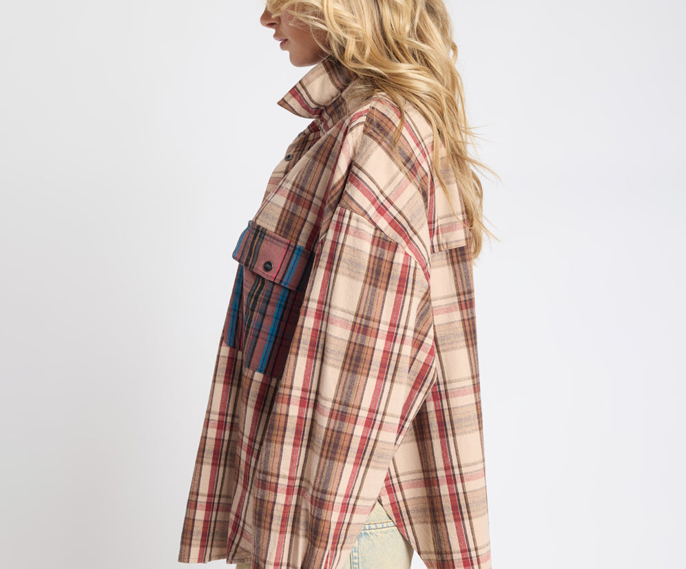 One Teaspoon Prairie Check Daria Shirt Sand Check