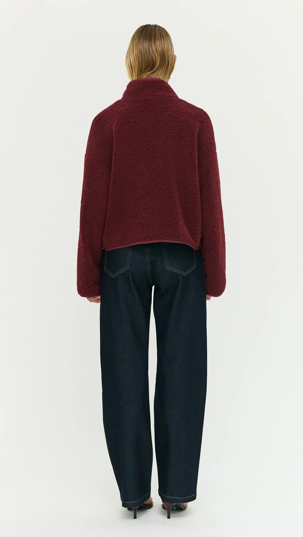 Staple the Label Katya Crop Sherpa Jacket Merlot