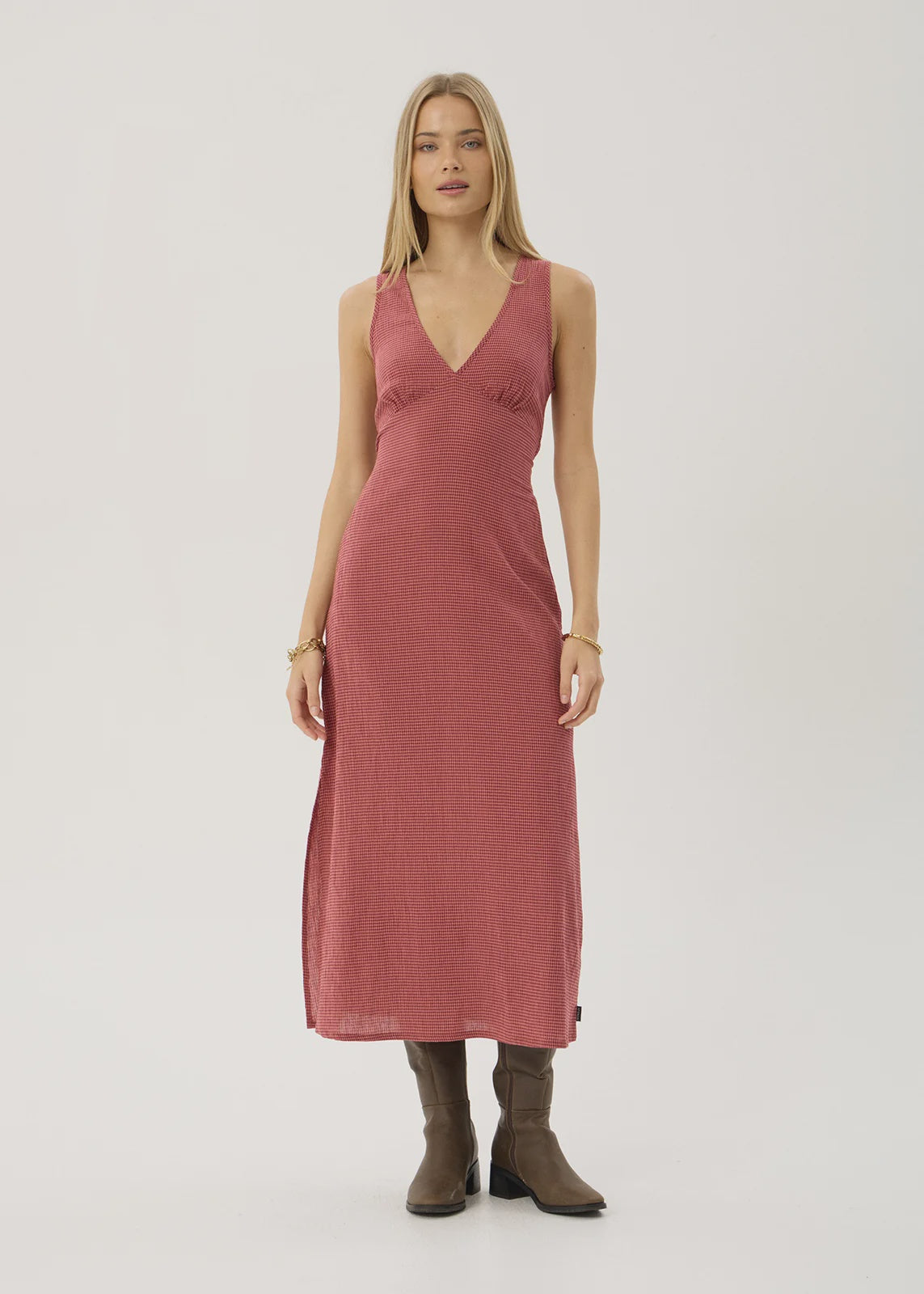 Afends Tully Seersucker Maxi Dress Indy Rose Check