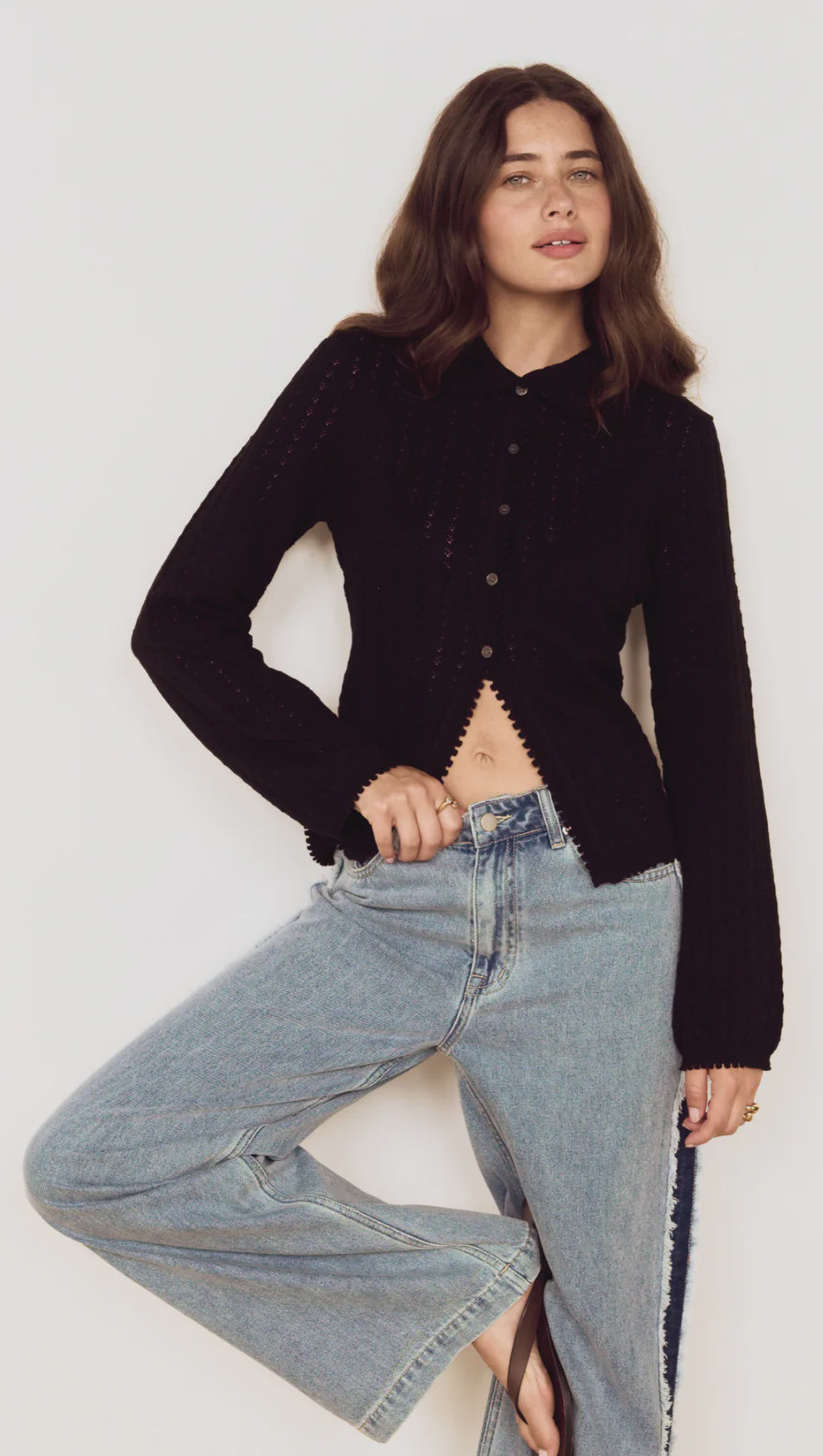 Mink Pink Hannah Pointelle Cardigan Black