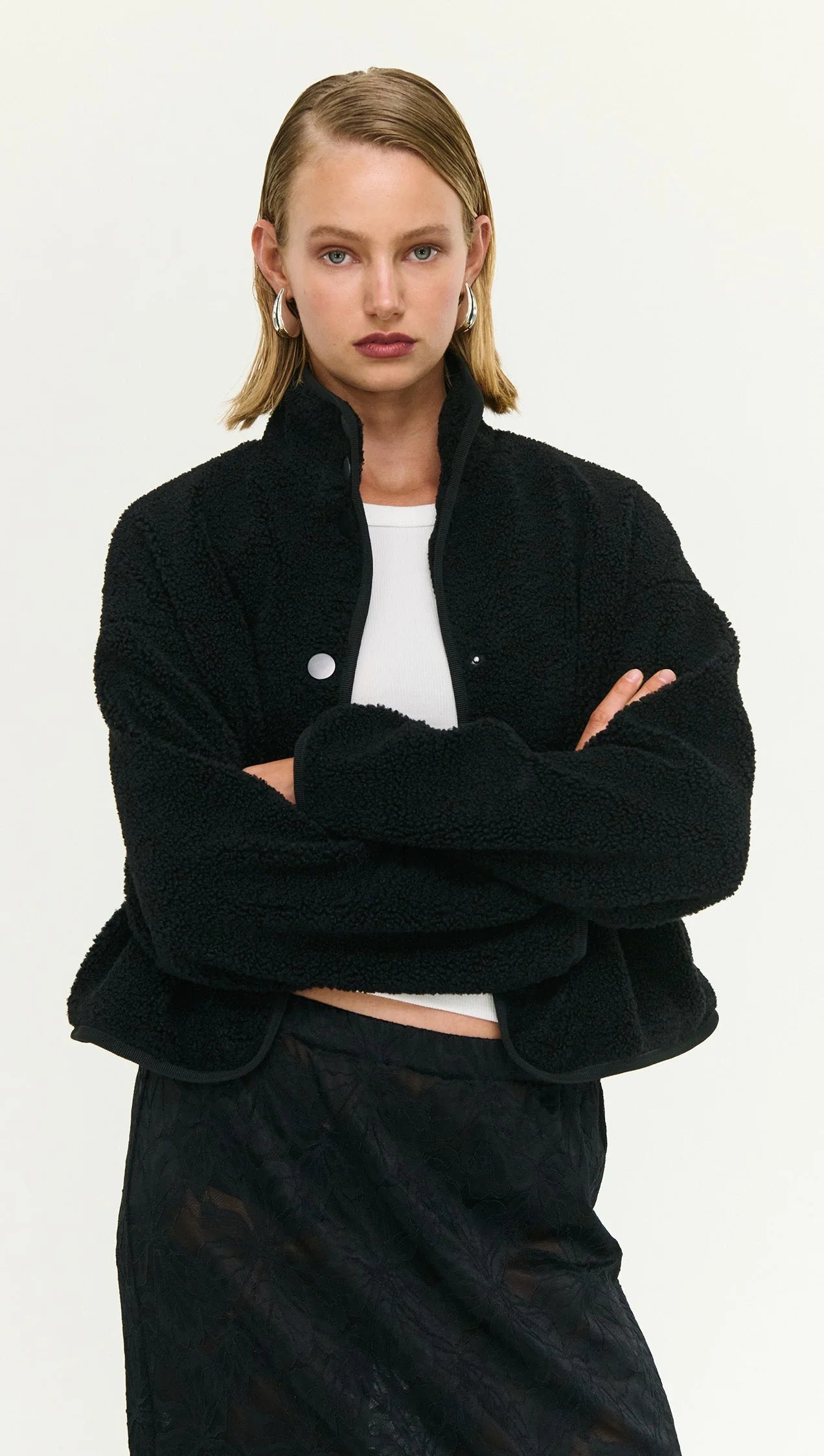 Staple The Label Katya Crop Sherpa Jacket Black