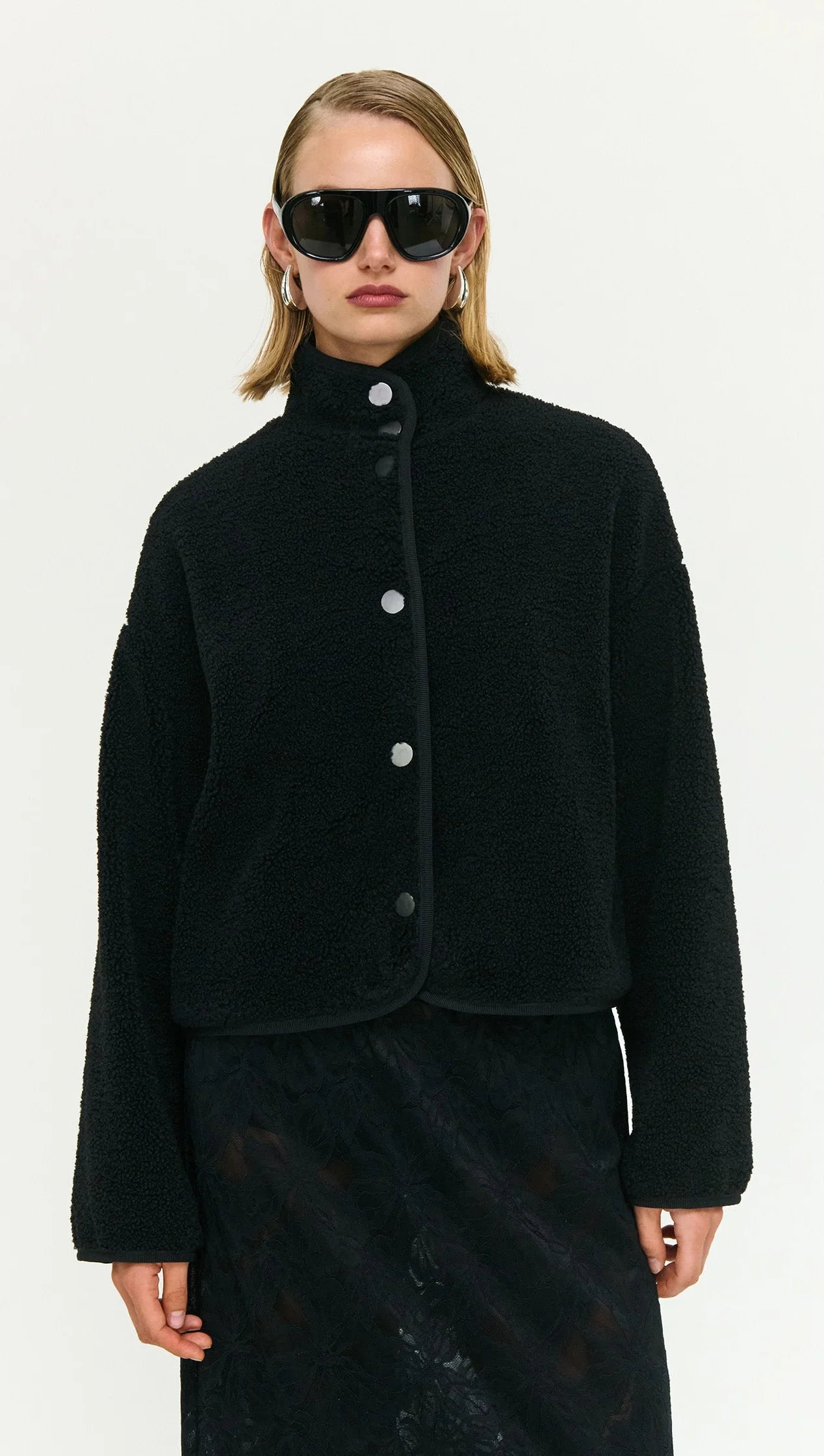 Staple The Label Katya Crop Sherpa Jacket Black