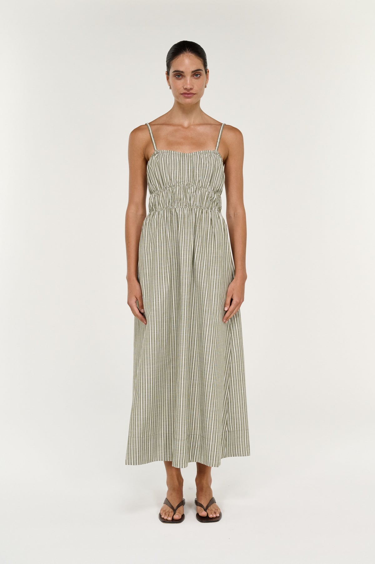 Staple the Label Lisara Midi Dress Khaki/White