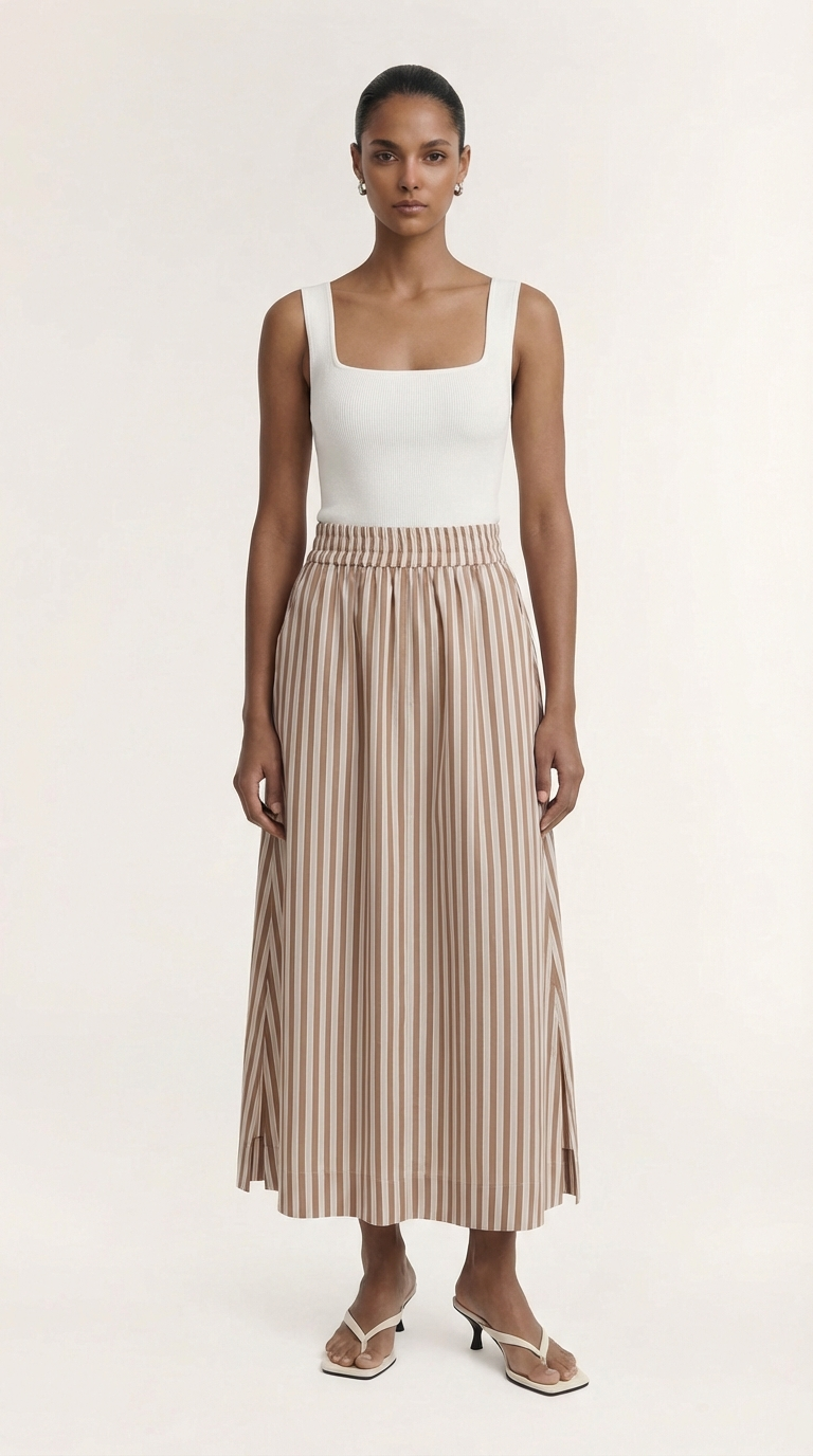 Staple the Label Solace Midi Skirt Tan/White
