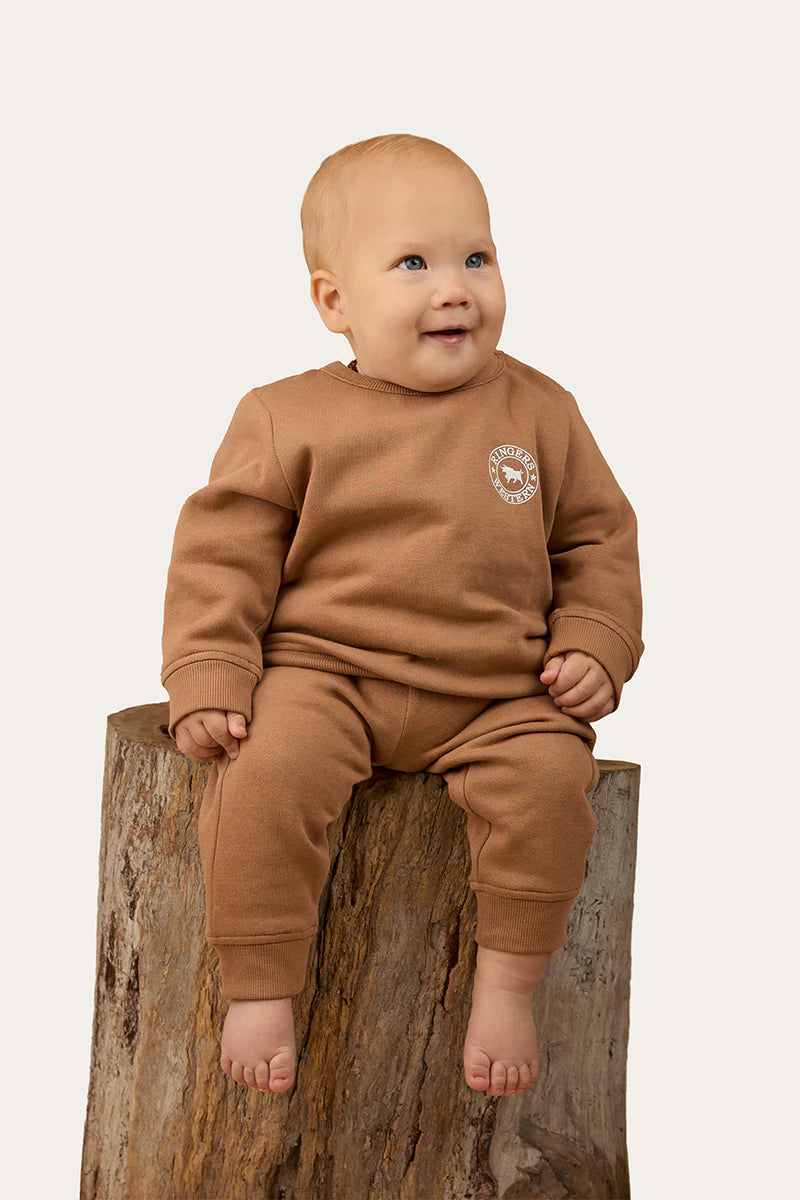 Ringers Western Mini Ringer Babies Signature Bull Fleece Pullover - Clay / White