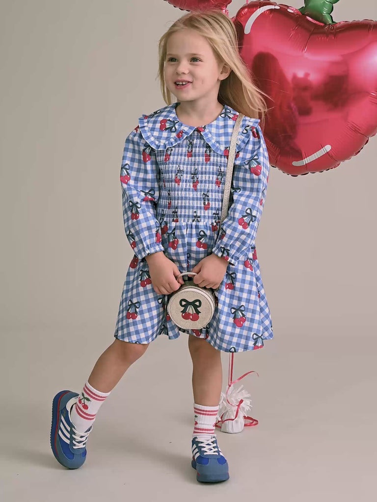 Huxbaby Cherry Gingham Shirred Dress