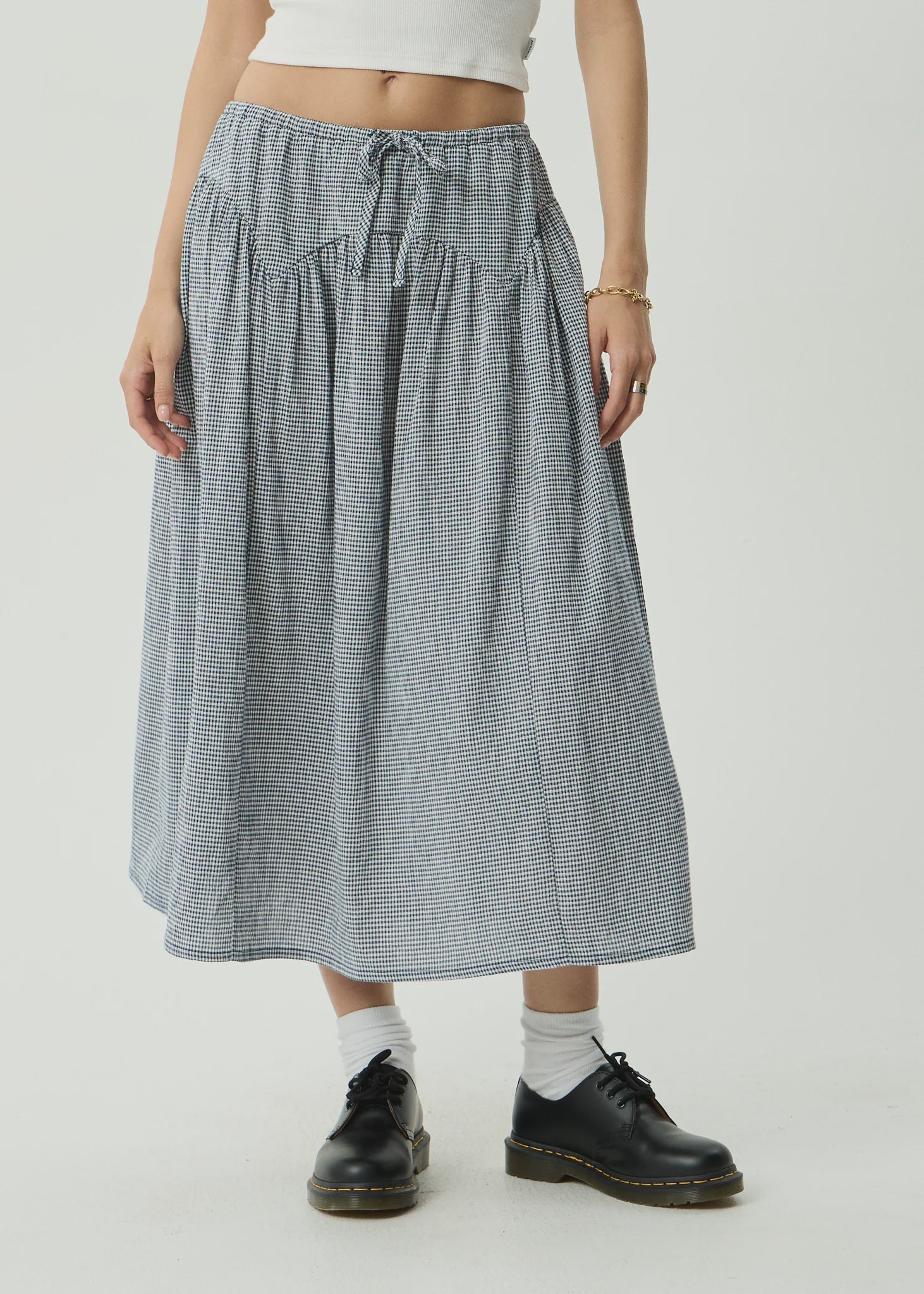 Afends Marlow Indy Hemp Midi Skirt Navy Check