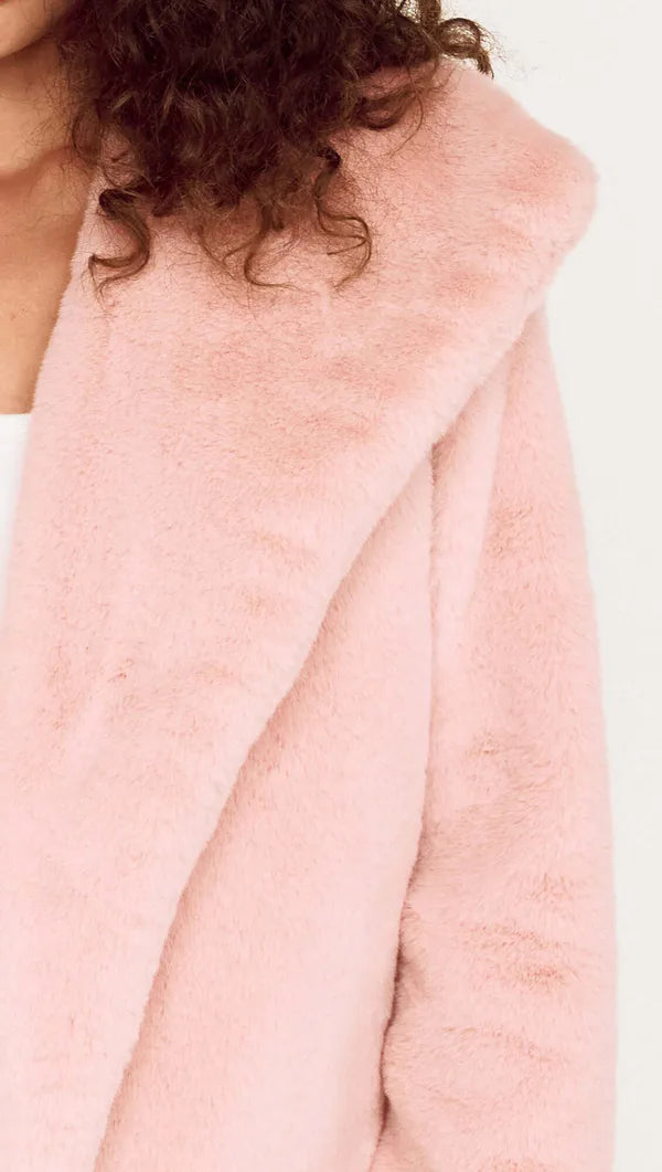 Mink Pink Sigrid Faux Fur Coat Dusky Pink