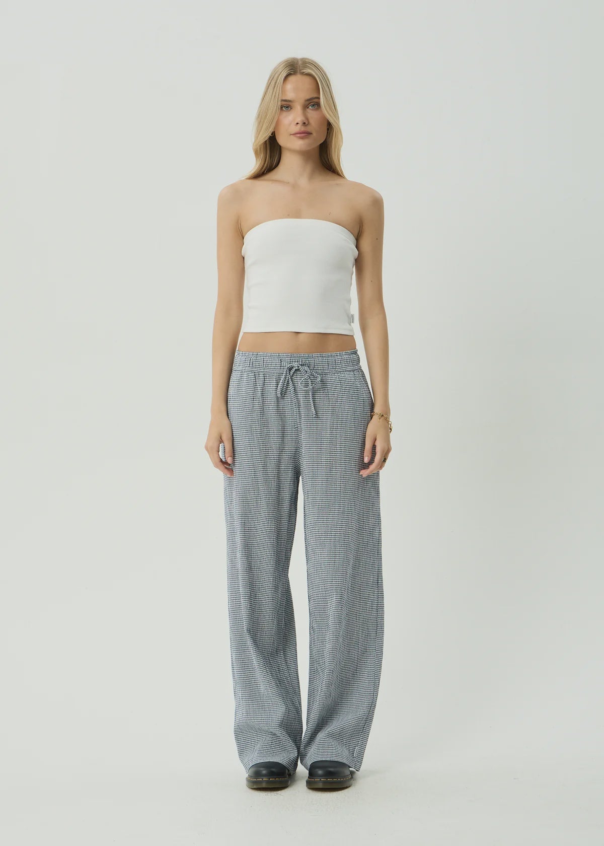 Afends Harriet Indy Hemp Wide Leg Pant Navy Check