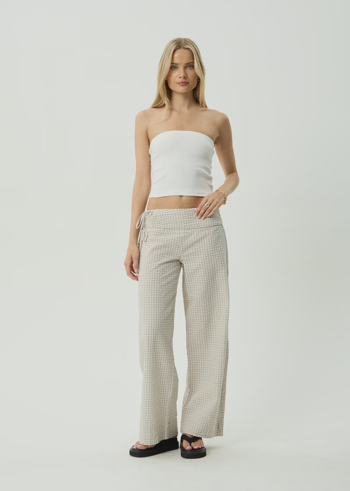 Afends Sofia Reverb Organic Wide Leg Pant Moonbeam Check