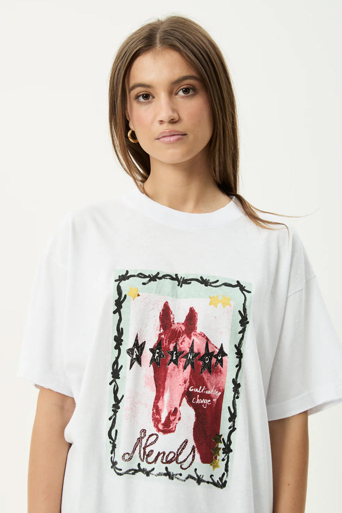 Afends Horse Girl Hemp Oversized Tee White