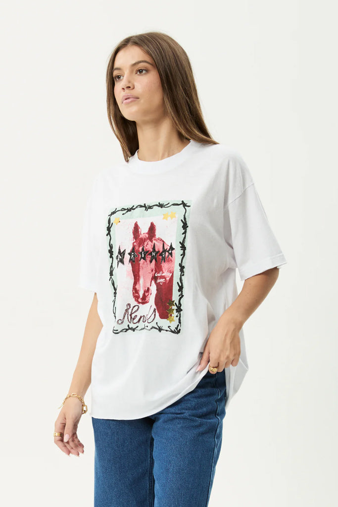 Afends Horse Girl Hemp Oversized Tee White