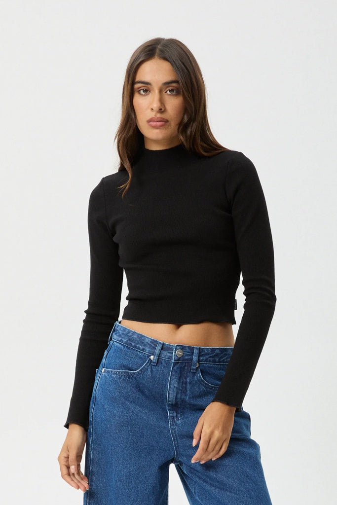 Afends Iconic - Long Sleeve Rib Top - Black
