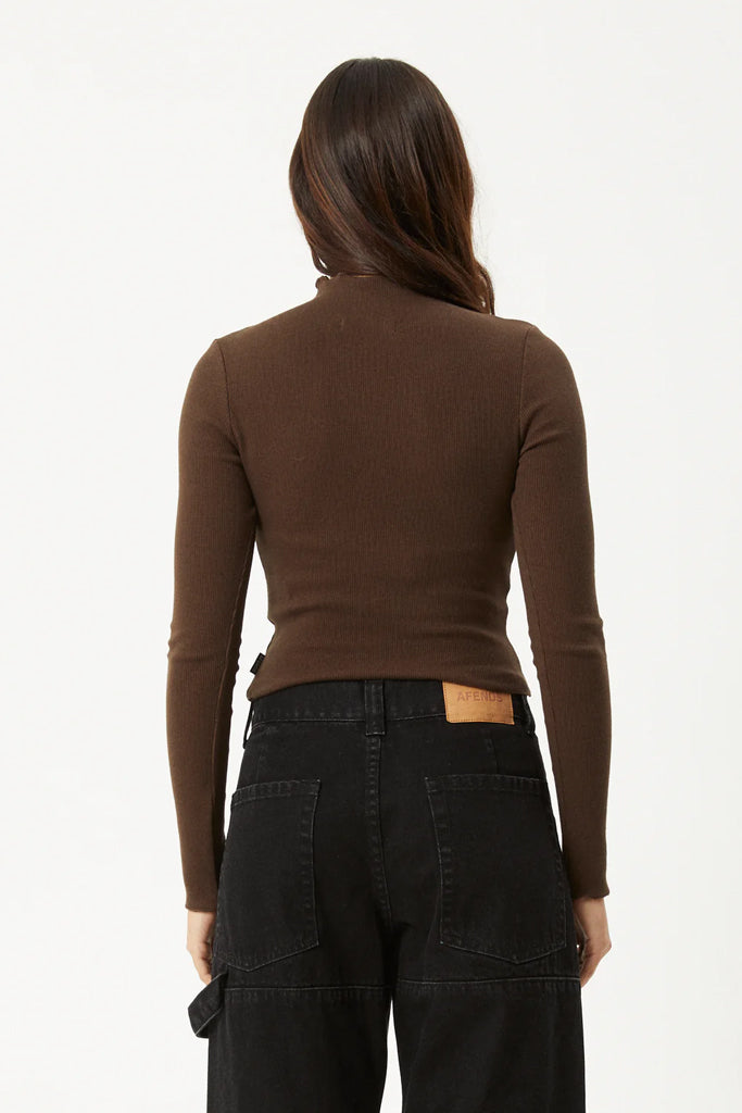Afends Iconic - Long Sleeve Rib Top - Coffee