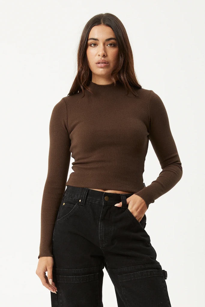 Afends Iconic - Long Sleeve Rib Top - Coffee