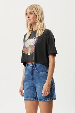 Afends Holiday Slay Cropped Tee Stone Black