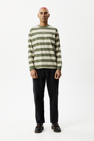 Afends Needle - Recycled Striped Long Sleeve Logo T-Shirt - Cypress Stripe