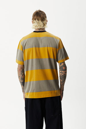 Afends Space Stripes Retro Logo T-Shirt Mustard Stripe