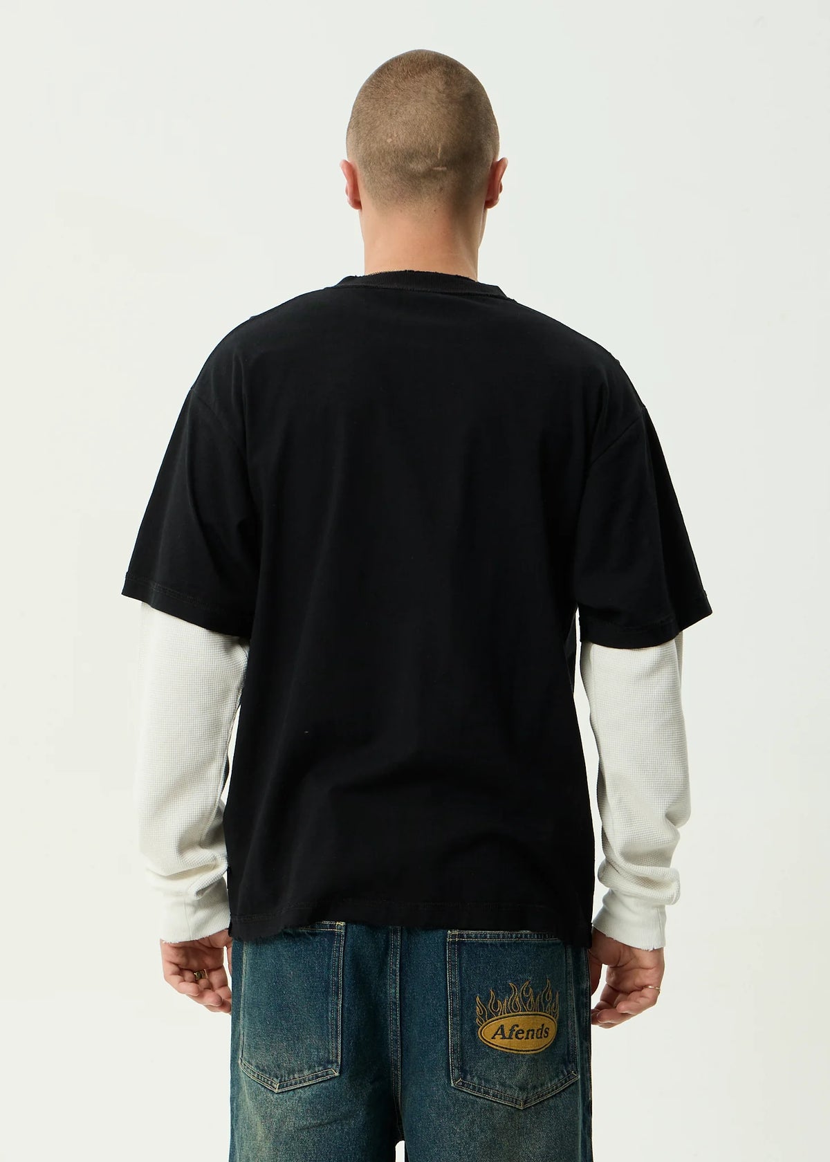 Afends Drop Zone - Layered Waffle Boxy Tee - Black