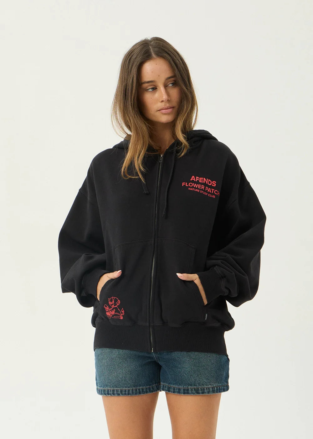 Afends Flower Patch - Boxy Zip Hood - Stone Black