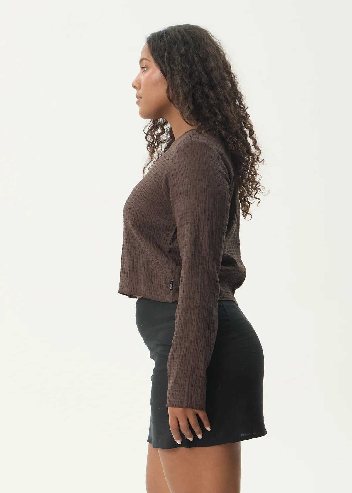 Afends Focus - Seersucker Long Sleeve Top - Coffee