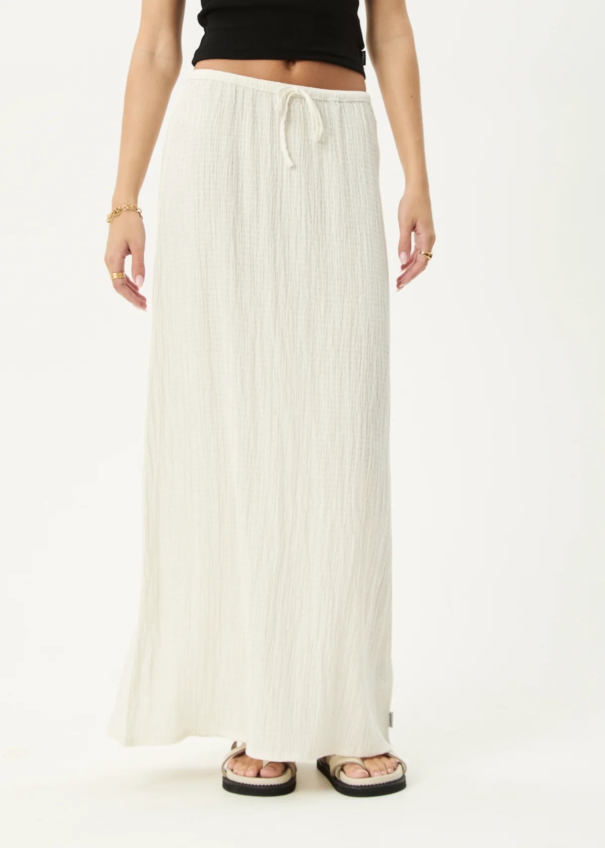 Afends Focus Seersucker Maxi Skirt White