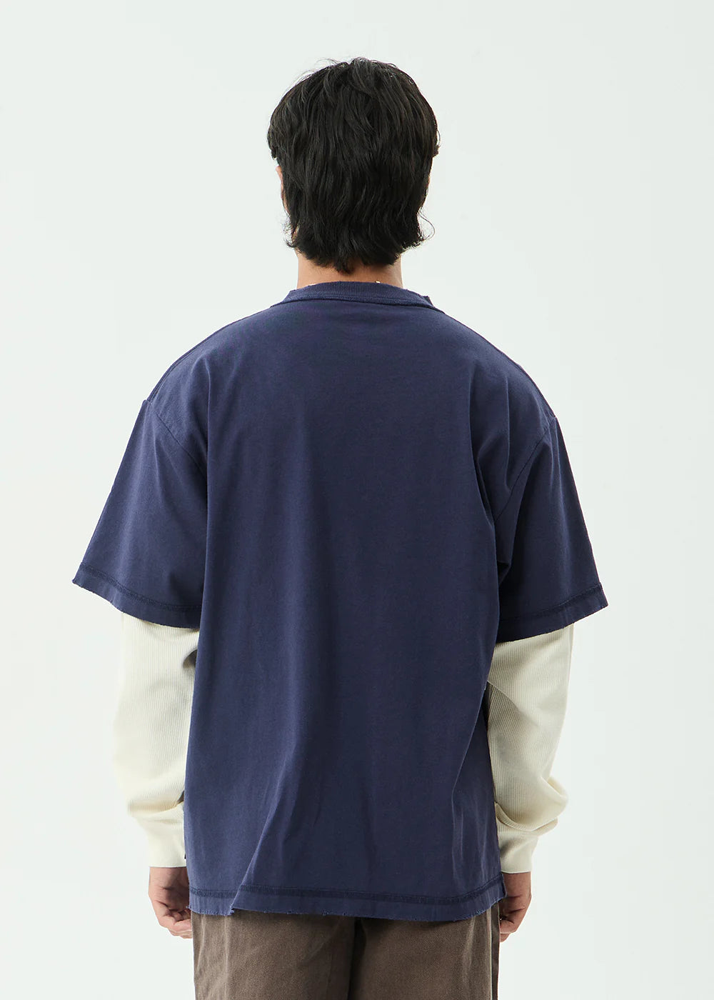 Afends Chains - Heavyweight Layered Waffle Long Sleeve Tee - Washed Deep Sea