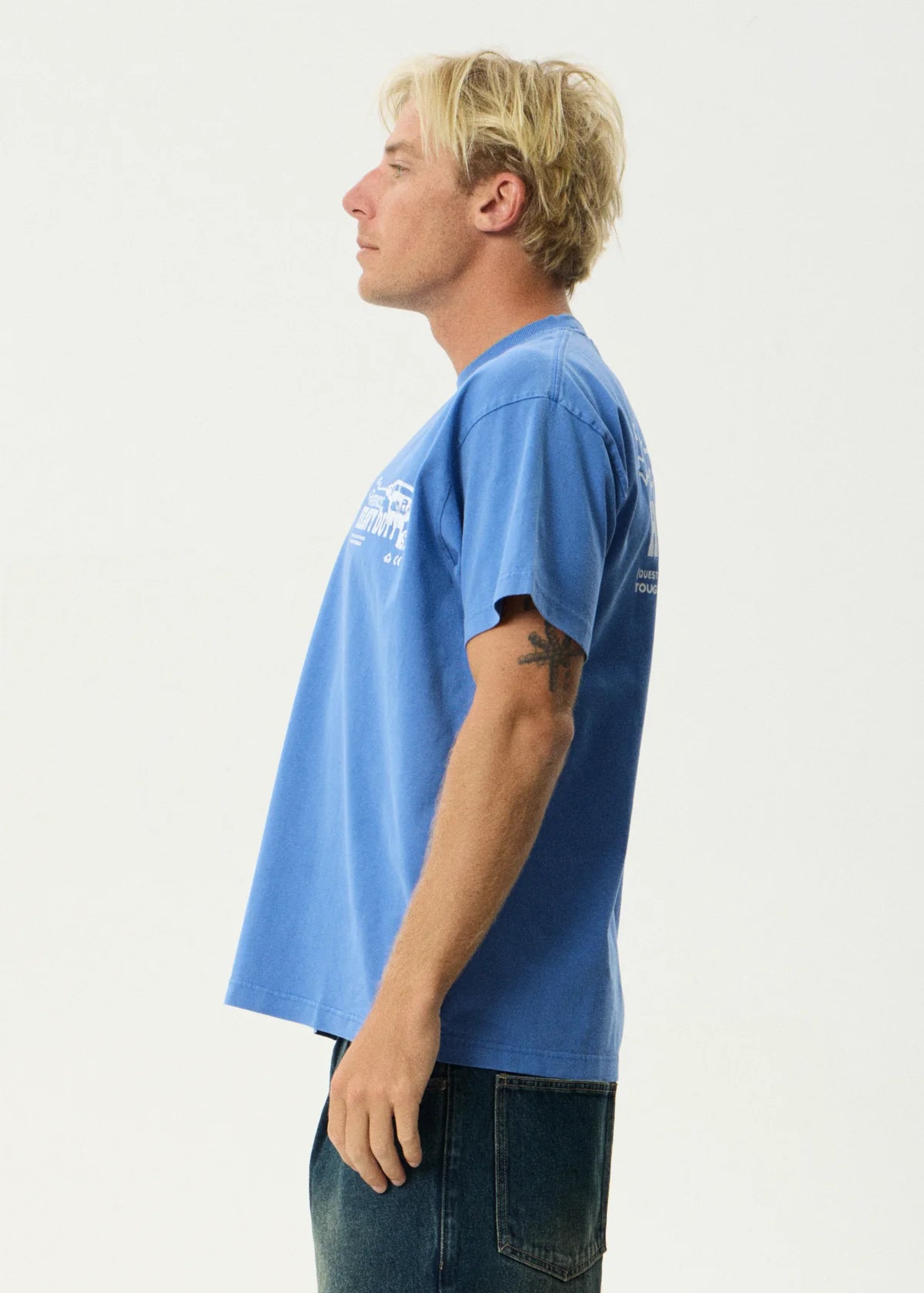 Afends Mens Heavy Duty -Heavyweight Boxy Tee - Washed Marina