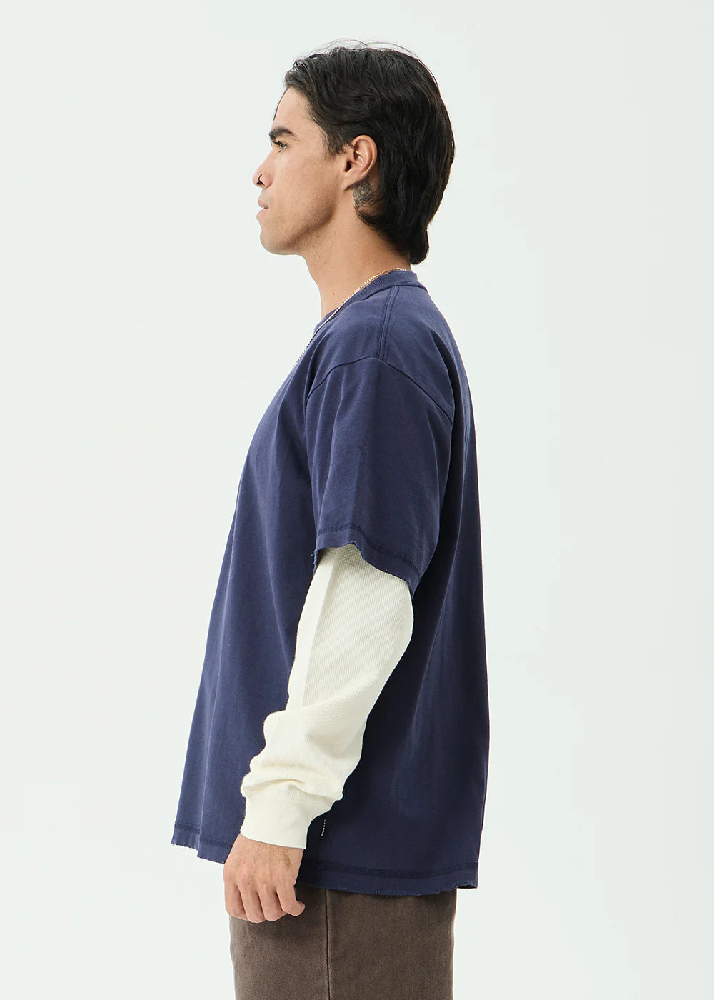 Afends Chains - Heavyweight Layered Waffle Long Sleeve Tee - Washed Deep Sea