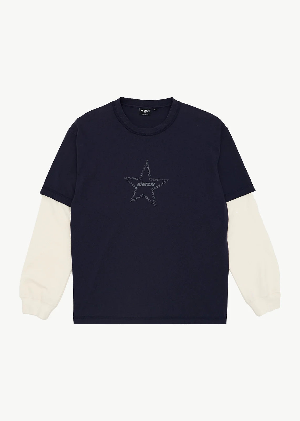 Afends Chains - Heavyweight Layered Waffle Long Sleeve Tee - Washed Deep Sea