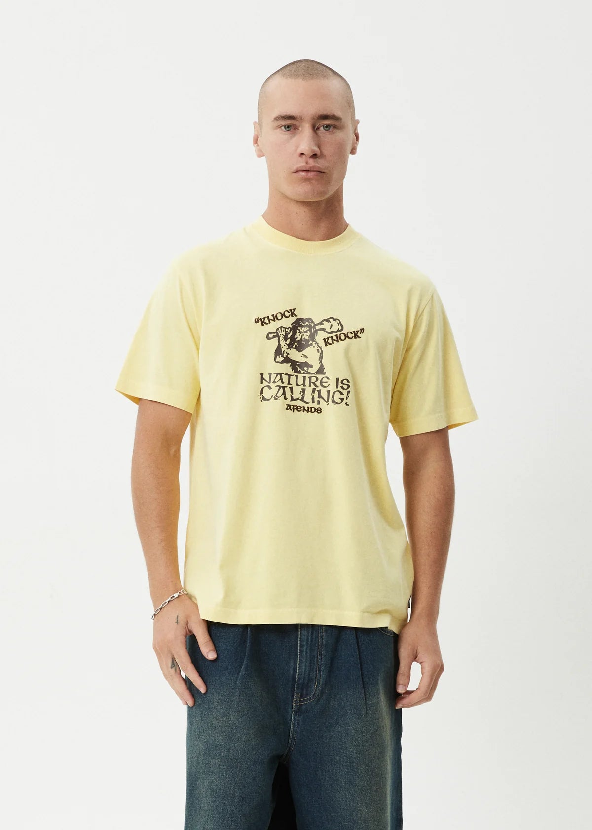 Afends Mens Knock Knock Retro Tee - Washed Lemon