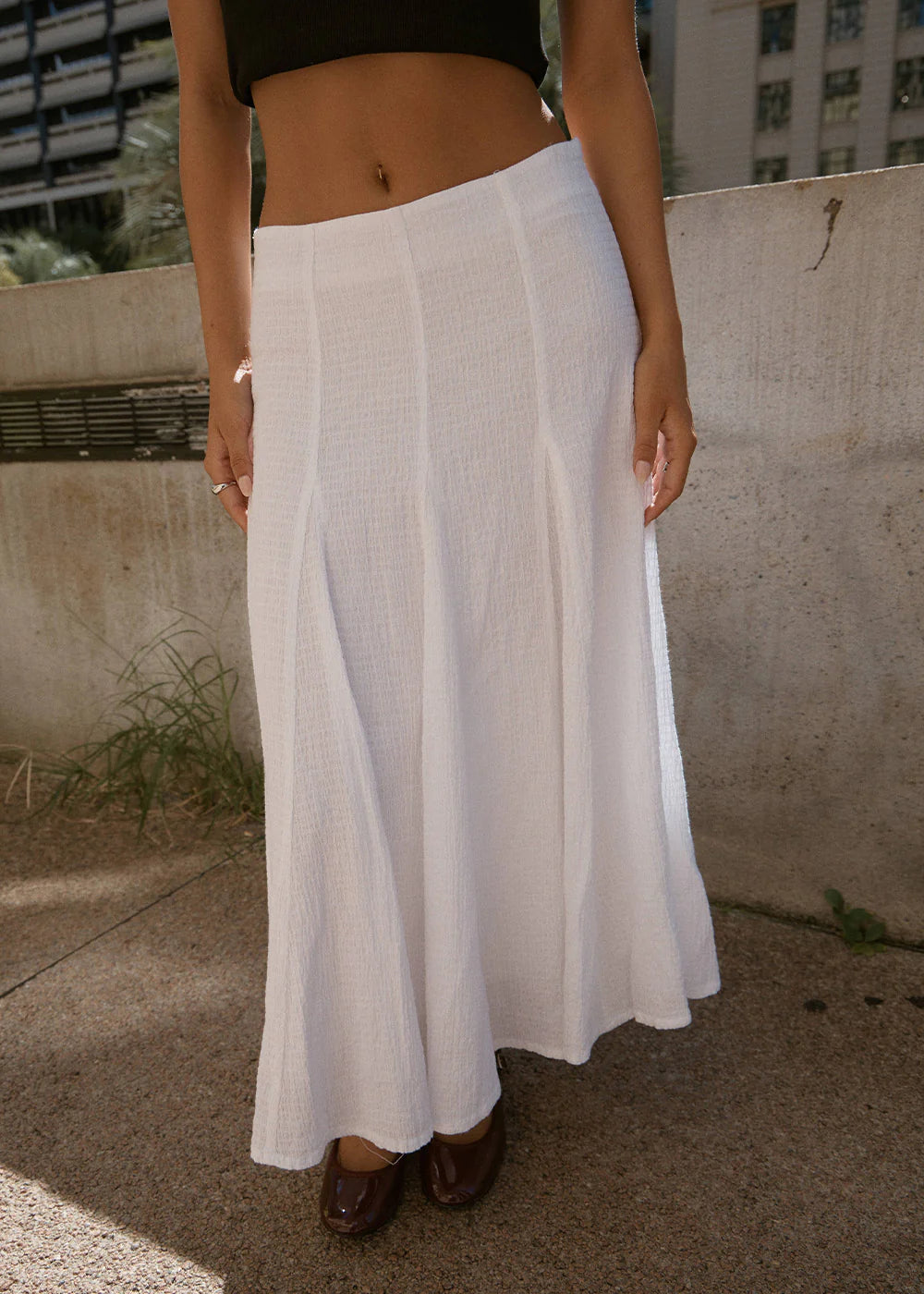 Afends Lana - Seersucker Midi Skirt - Off White