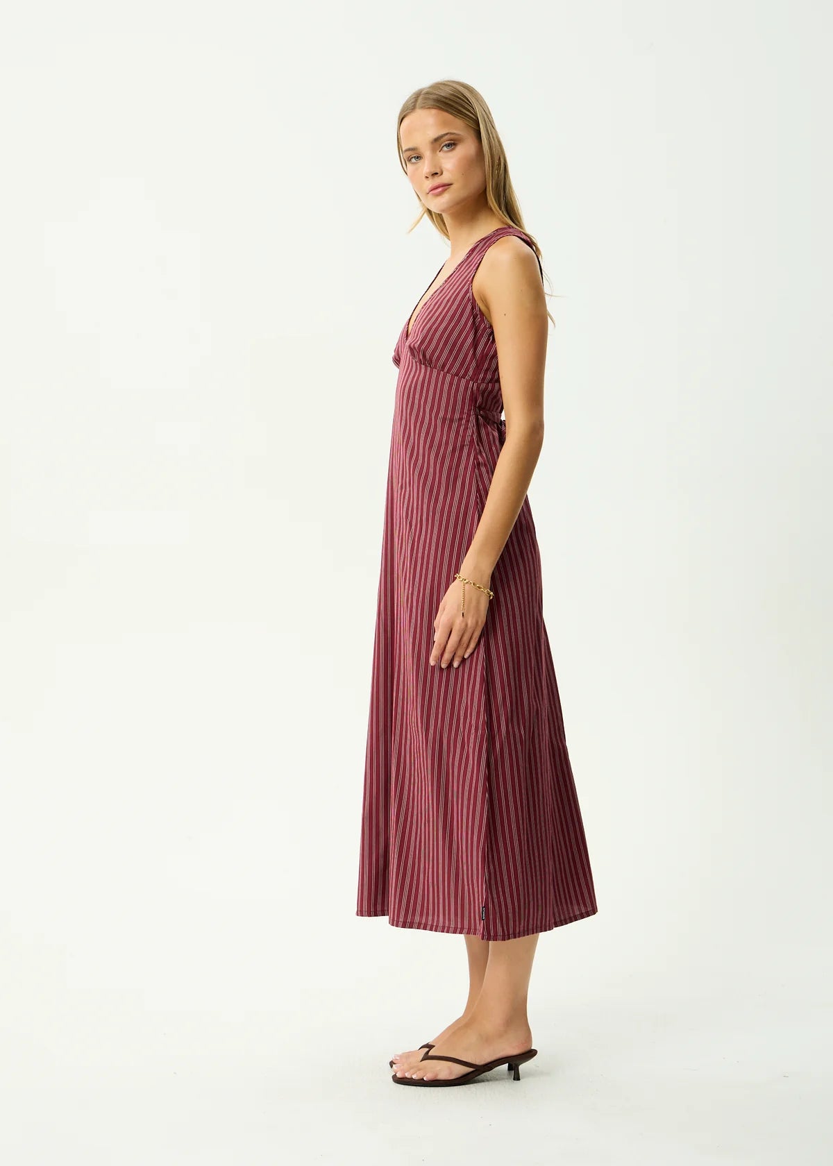 Afends Ledger - Maxi Dress - Burgundy Stripe